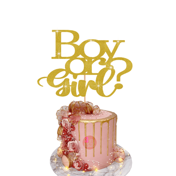 Boy or Girl Cake Topper Gold