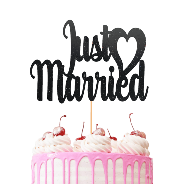 Just married wedding cake topper black