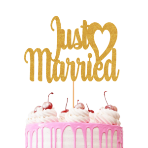 Just married wedding cake topper gold