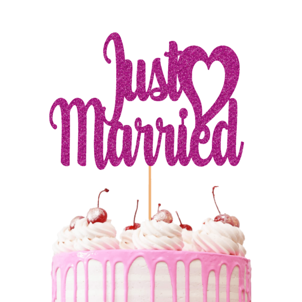 Just married wedding cake topper pink