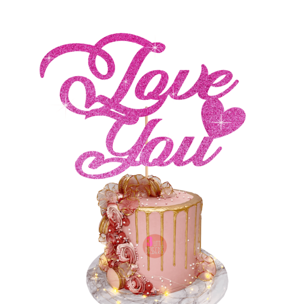Love you cake topper hot pink
