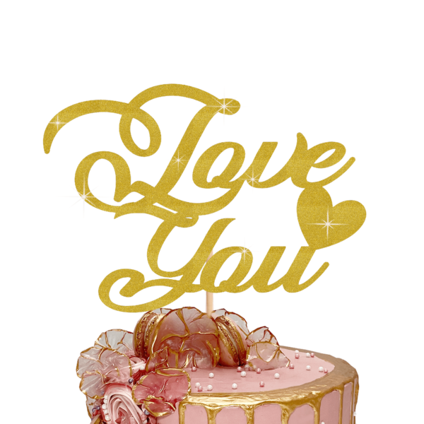 Love you cake topper gold pp