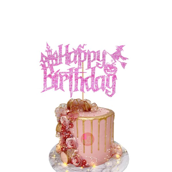Halloween Happy Birthday Cake Topper baby pink