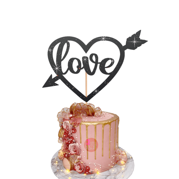Love Heart Cake Topper Black