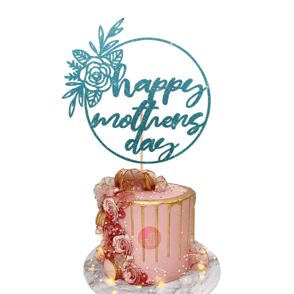 Happy Mothers Day Circle Cake Topper Cyan Blue