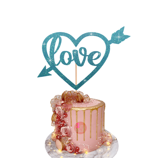 Love Heart Cake Topper Cyan Blue