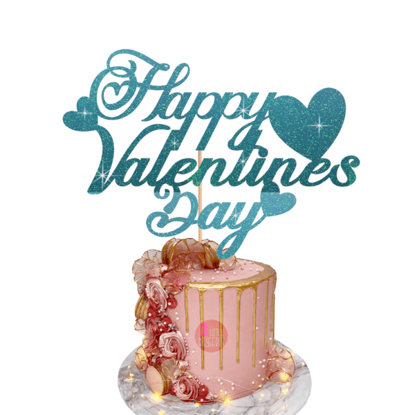 Happy Valentines Day Cake Topper Cyan Blue