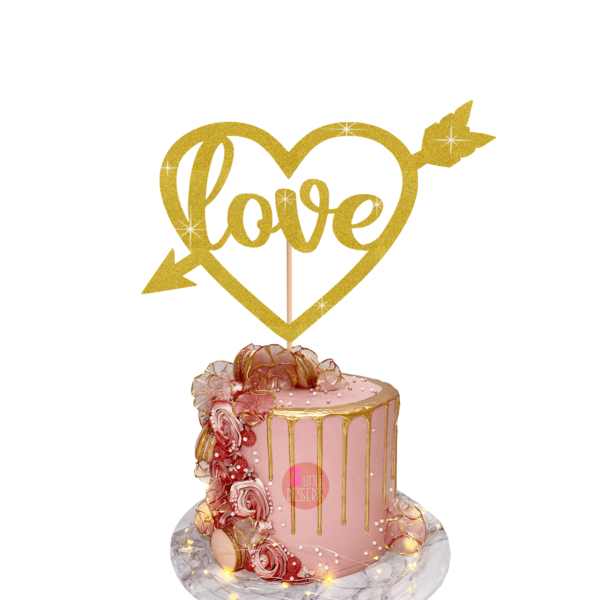 Love Heart Cake Topper Gold