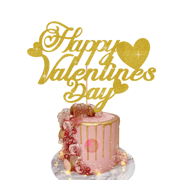 Happy Valentines Day Cake Topper Gold