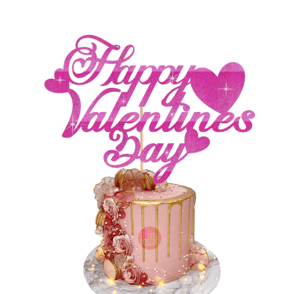 Happy Valentines Day Cake Topper Pink