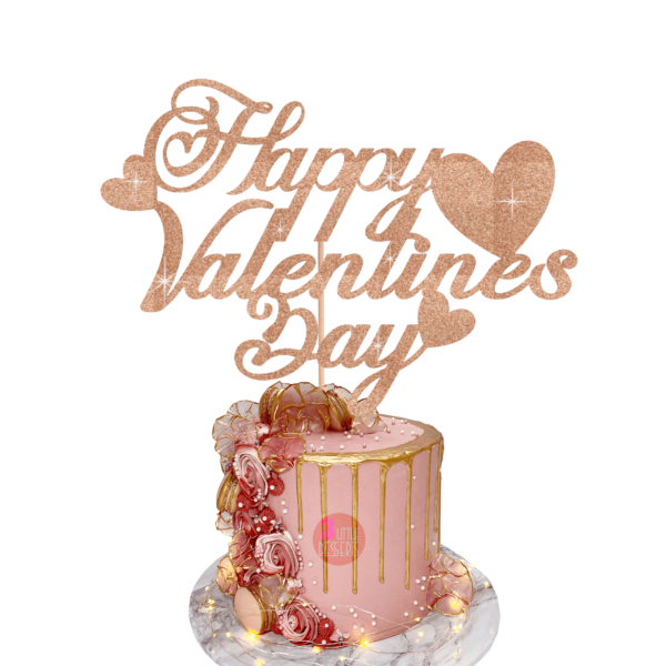 Happy Valentines Day Cake Topper Light Rose Gold