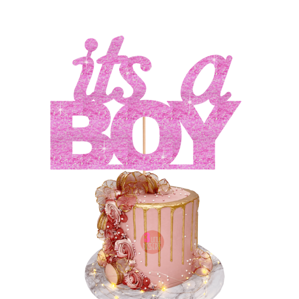 It's a Boy Cake Topper baby pink