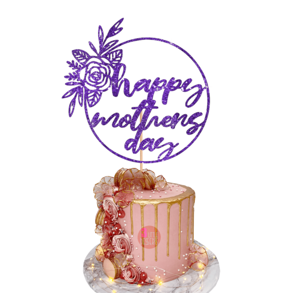 Happy Mothers Day Circle Cake Topper Purple