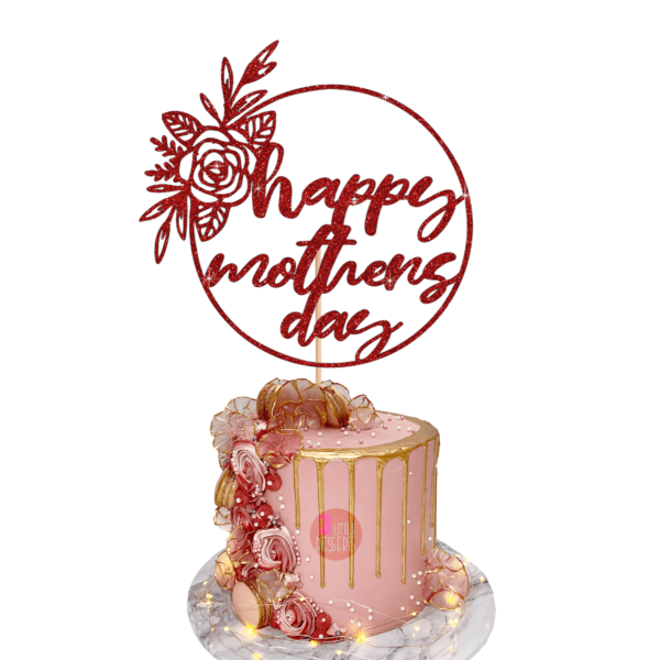 Happy Mothers Day Circle Cake Topper Red