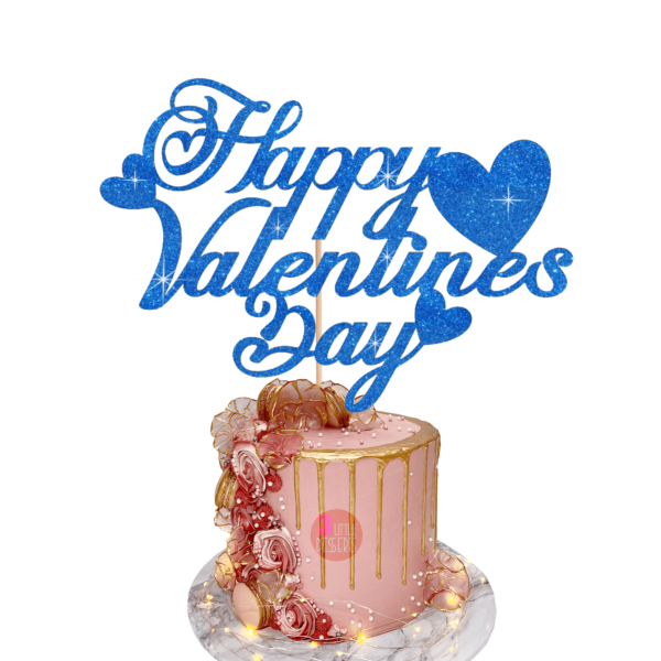 Happy Valentines Day Cake Topper Blue