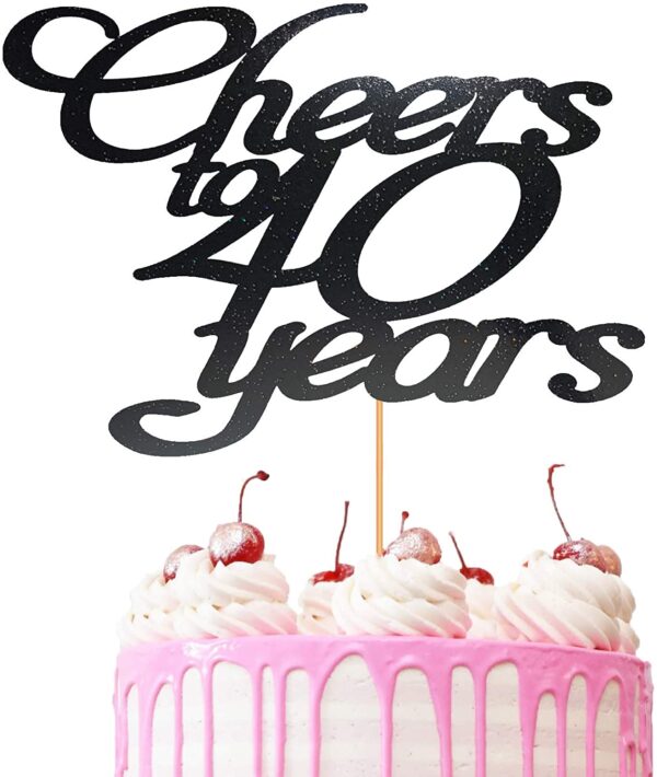Cheers to 40 Years Customisable Cake Topper Black