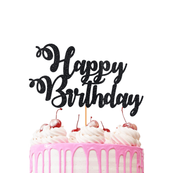 Happy Birthday Cake Topper black