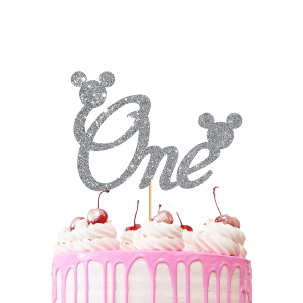 Mickey Mouse First Birthday Cake Topper silver