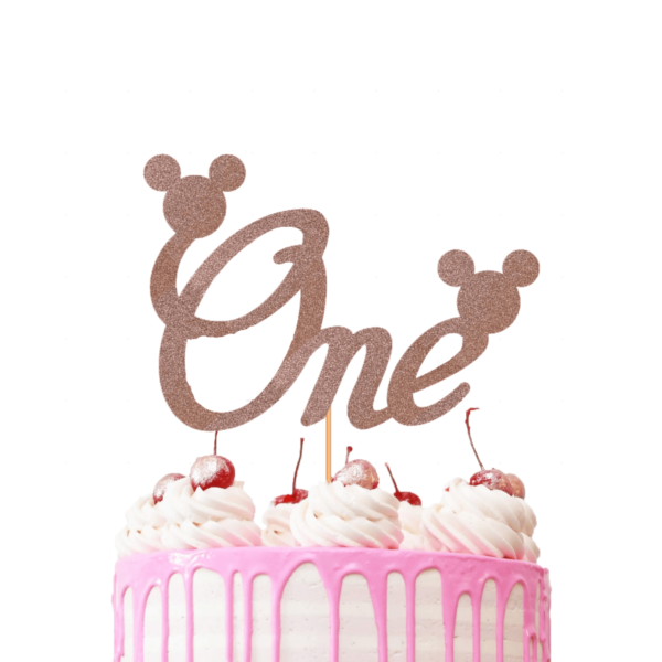 Mickey Mouse First Birthday Cake Topper light rose gold