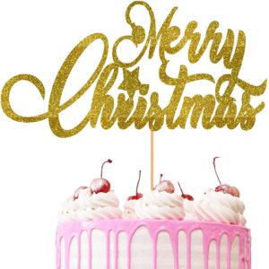 Merry Christmas Design 2 Cake Topper Gold
