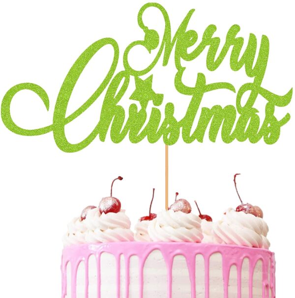 Merry Christmas Design 2 Cake Topper Green