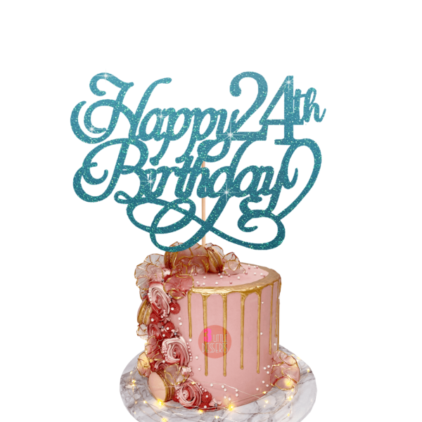 Happy Birthday Custom Age Cake Topper cyan blue