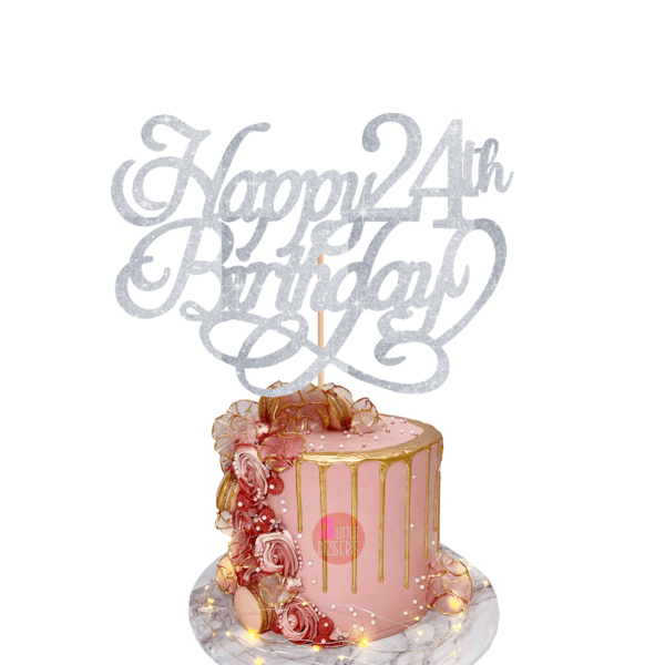 Happy Birthday Custom Age Cake Topper silver