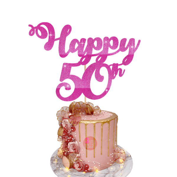 Happy Age Customisable Cake Topper pink