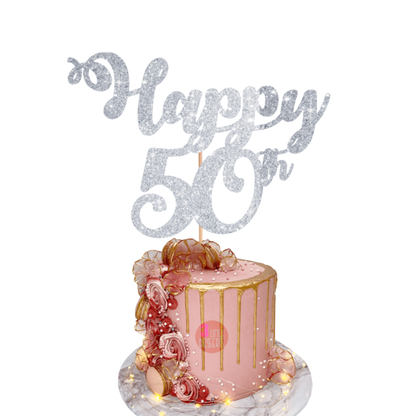 Happy Age Customisable Cake Topper silver