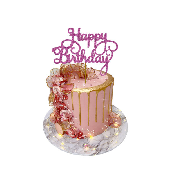 Happy Birthday Design 2 Cake Topper pink