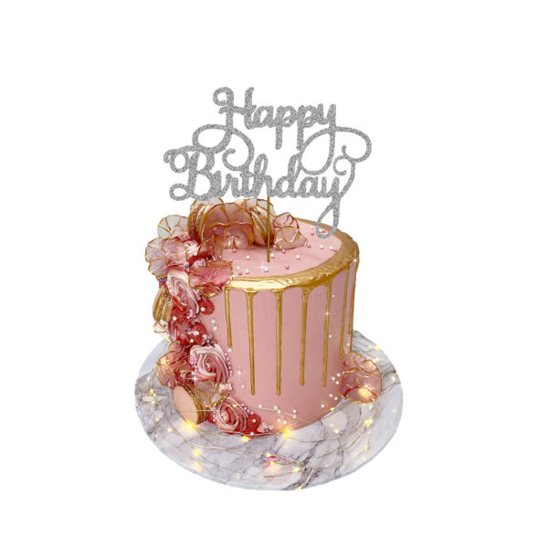 Happy Birthday Design 2 Cake Topper silver