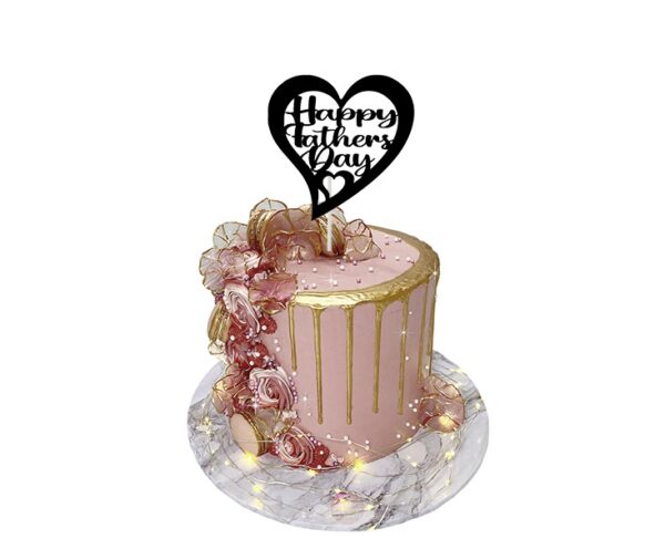 Happy Fathers Day Heart Cake Topper black
