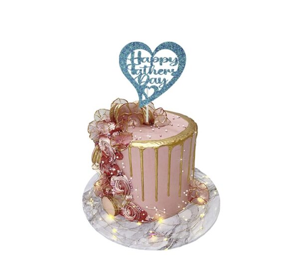 Happy Fathers Day Heart Cake Topper cyan blue