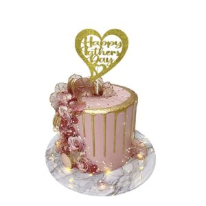 Happy Fathers Day Heart Cake Topper gold