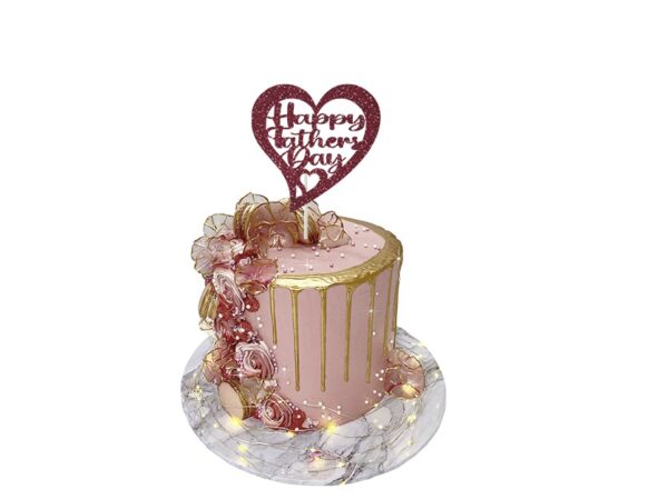 Happy Fathers Day Heart Cake Topper red