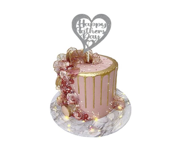 Happy Fathers Day Heart Cake Topper silver