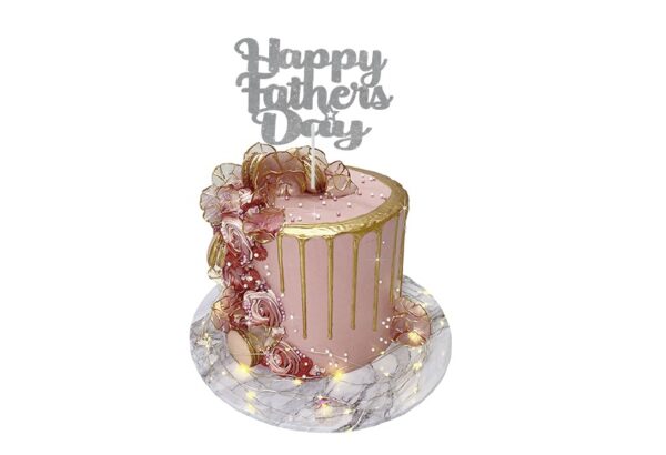 Happy Fathers Day Bold Cake Topper silver