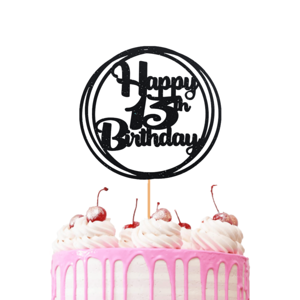 Circle Happy Birthday Customisable Cake Topper black