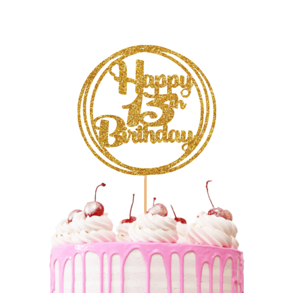 Circle Happy Birthday Customisable Cake Topper gold
