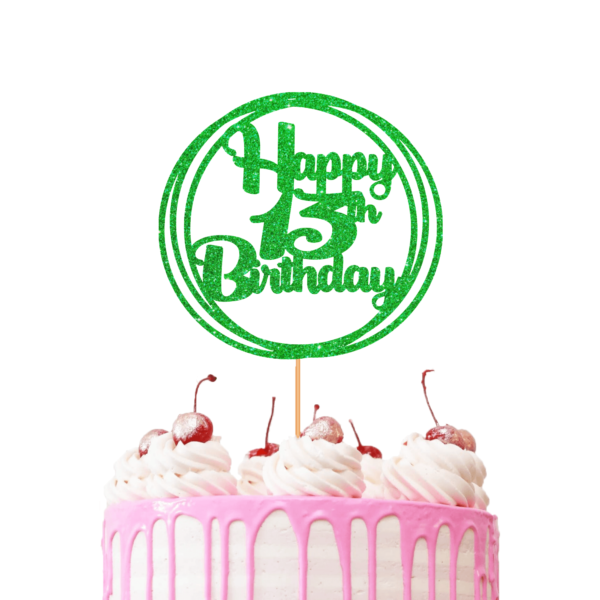 Circle Happy Birthday Customisable Cake Topper green