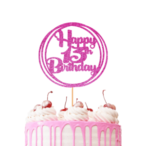 Circle Happy Birthday Customisable Cake Topper pink