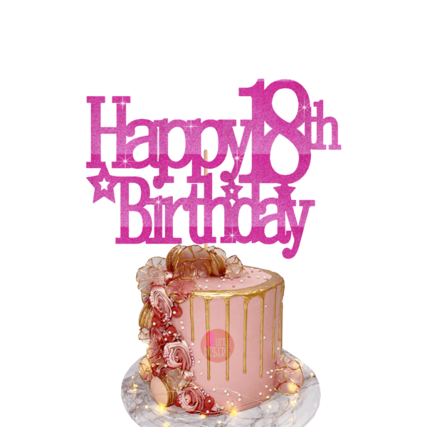 Happy Birthday Custom Age Cake Topper 3 pink