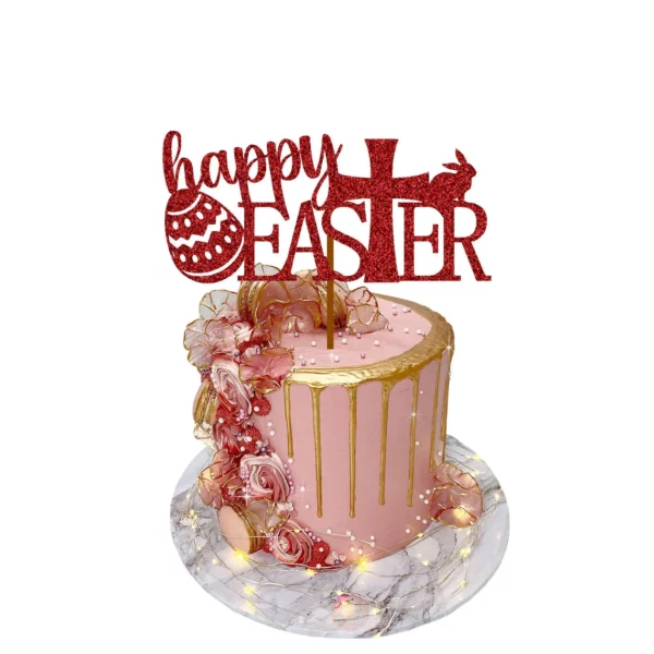 Happy Easter 4 Cake Topper red