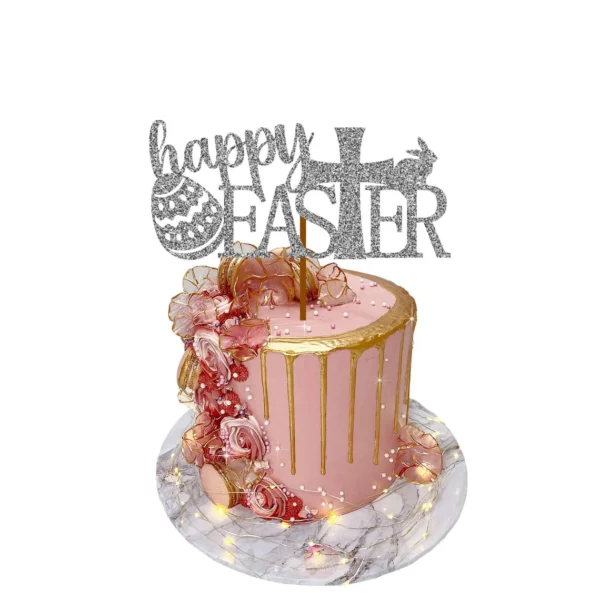 Happy Easter 4 Cake Topper silver