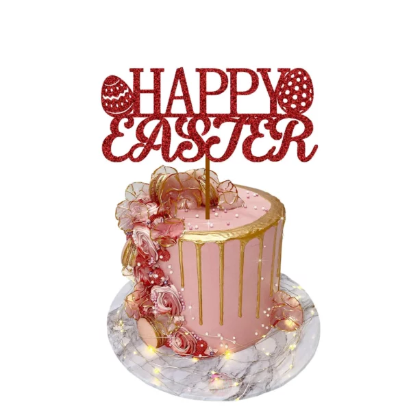 Happy Easter 2 Cake Topper red