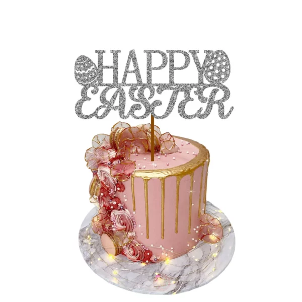 Happy Easter 2 Cake Topper silver