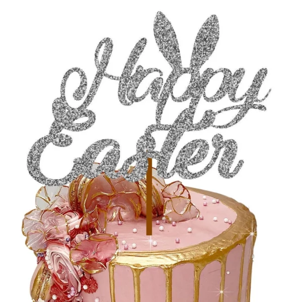 Happy Easter 3 Cake Topper silver