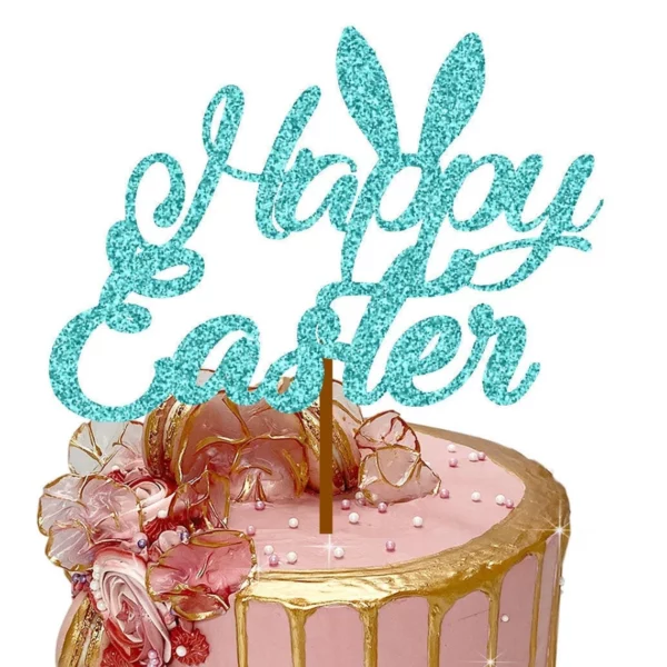 Happy Easter 3 Cake Topper cyan blue