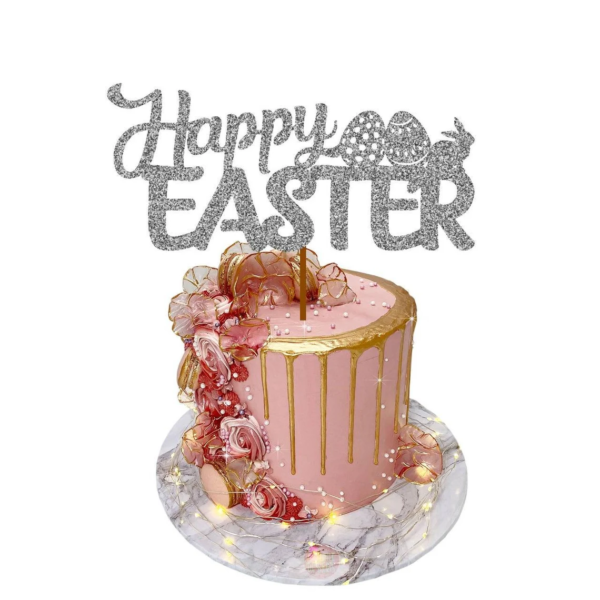 Happy Easter 1 Cake Topper silver