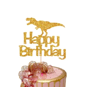 Dinosaur Happy Birthday Cake Topper gold